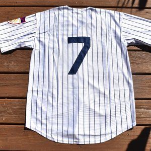 New! Mickey Mantle New York Yankees WHITE Pinstripe Baseball Jersey Men's Large